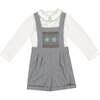 George Flannel Dungaree & Long Sleeve Shirt, Grey - Overalls - 1 - thumbnail