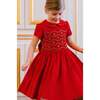 Stella Short Sleeve Corduroy Smocked Dress, Red - Dresses - 3