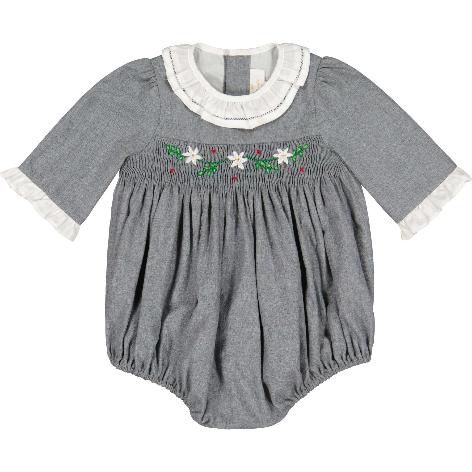 Heidi Winter Long Sleeve Smocked Bubble, Grey - Rompers - 1