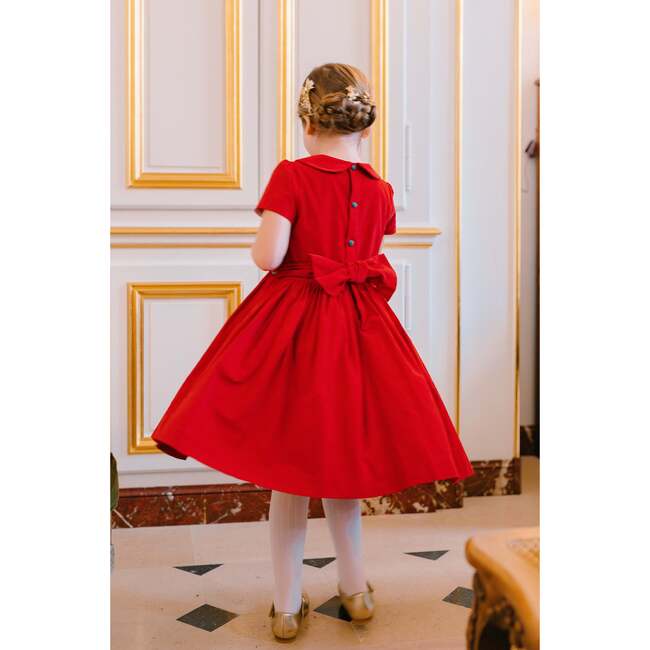 Stella Short Sleeve Corduroy Smocked Dress, Red - Dresses - 4