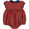 Angelica Short Sleeve Tartan Smocked Bubble, Red - Rompers - 5