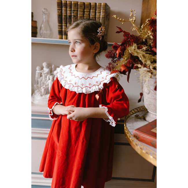 Celeste Long Sleeve Corduroy Bishop Dress, Red - Dresses - 3