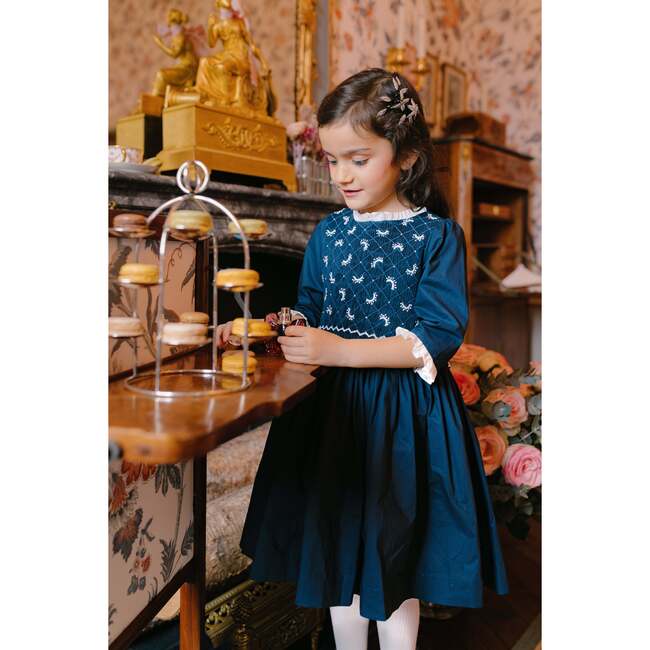 Luna Long Sleeve Smocked Dress, Navy - Dresses - 2