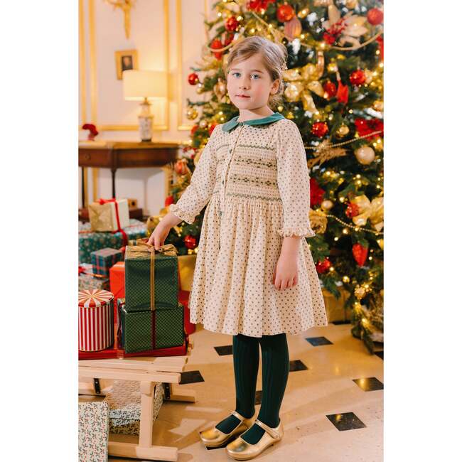 Olympe Holiday Long Sleeve Smocked Dress, Green - Dresses - 2