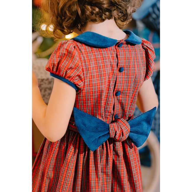 Angelica Short Sleeve Tartan Smocked Dress, Red - Dresses - 4