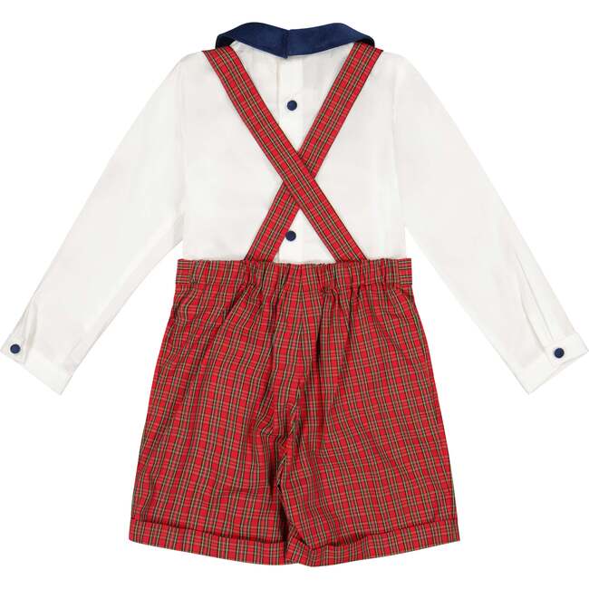 George Tartan Smocked Dungaree Shirt, Red - Overalls - 5