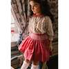 Marie Floral Print Smocked Corduroy Skirt & Blouse, Pink - Mixed Apparel Set - 3