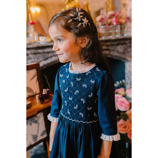 Luna Long Sleeve Smocked Dress, Navy - Dresses - 3