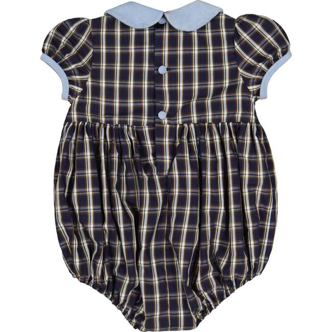 Angelica Short Sleeve Tartan Smocked Bubble, Navy - Rompers - 5