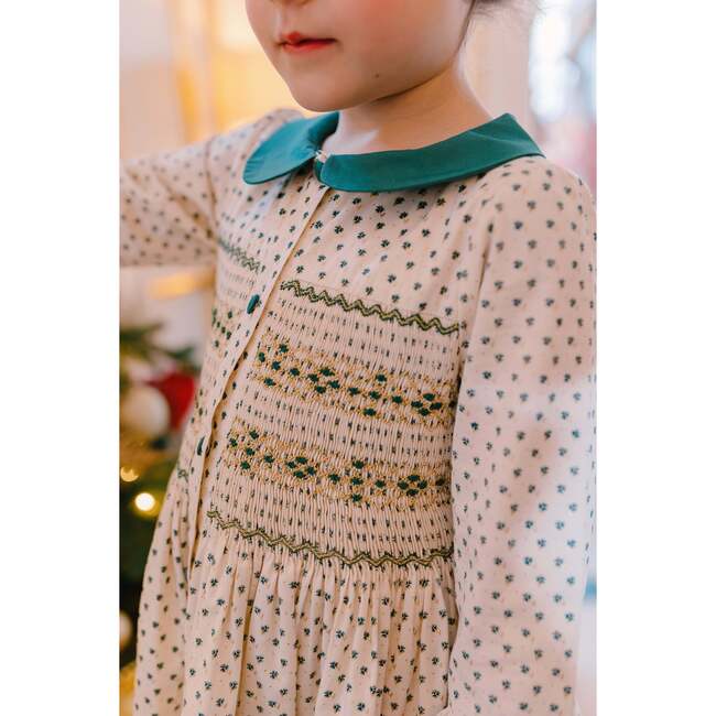 Olympe Holiday Long Sleeve Smocked Dress, Green - Dresses - 3