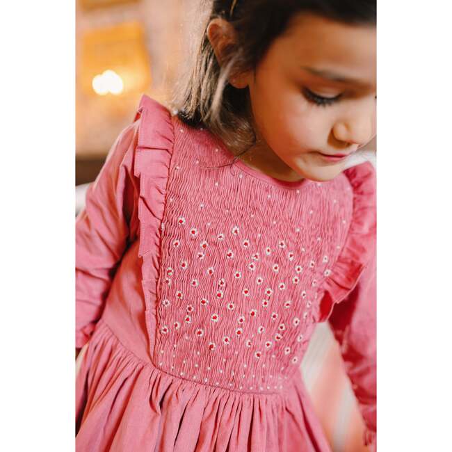 Angele Frilled Long Sleeve Corduroy Smocked Dress, Pink - Dresses - 3