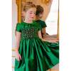 Stella Silk Taffetas Short Sleeve Smocked Dress, Green - Dresses - 3