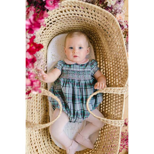 Sherazade Short Sleeve Tartan Bubble, Green & Pink - Rompers - 4