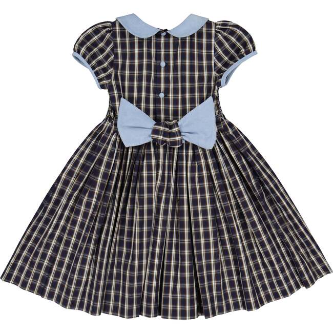 Angelica Short Sleeve Tartan Smocked Dress, Navy - Dresses - 5