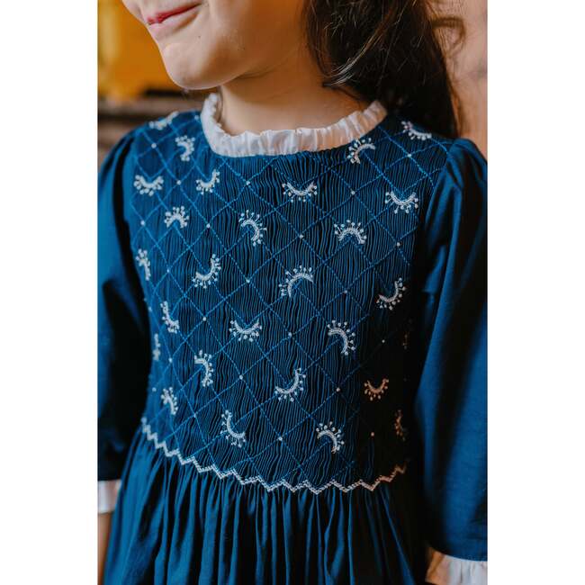 Luna Long Sleeve Smocked Dress, Navy - Dresses - 4