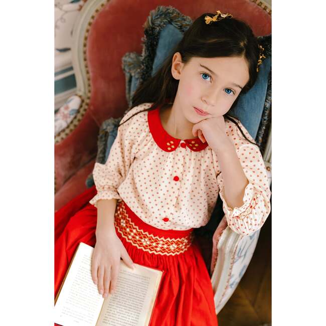 Marie Holiday Smocked Corduroy Skirt & Blouse, Red - Mixed Apparel Set - 4