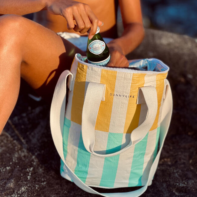 Sunnylife: Drinks Cooler Bag - Rio Sun - Stripe Yellow & Mint - BEACH TOYS - 2