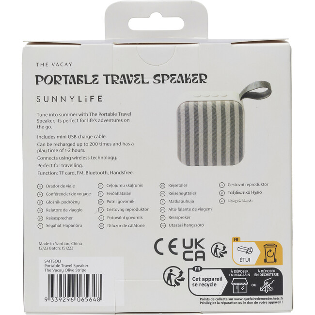 Sunnylife: Portable Travel Speaker - The Vacay Olive Stripe - BEACH TOYS - 7