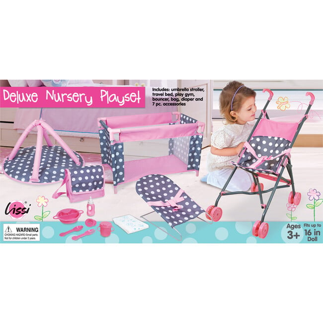 Lissi 5 Piece Baby Doll Deluxe Nursery Play Set w/ 8 Accessories - Doll Accessories - 2