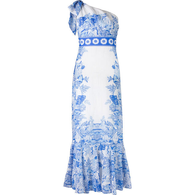 Women's Celine Print One Tie-Shoulder Maxi Dress, Blue Forest