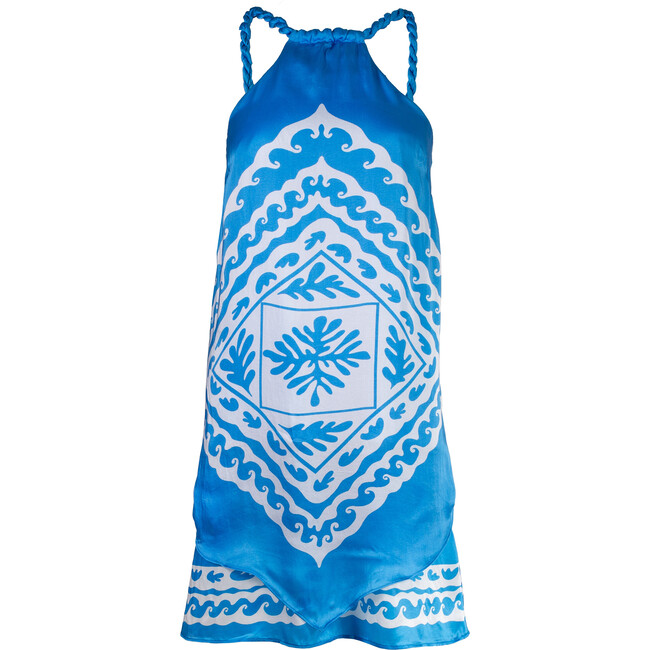 Women's Lanie Rope Straps High Neck Satin Dress, Bandana Blue