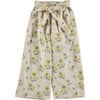 Floral Stripes Front Pleats Wide Pants, Off-White & Yellow - Pants - 2