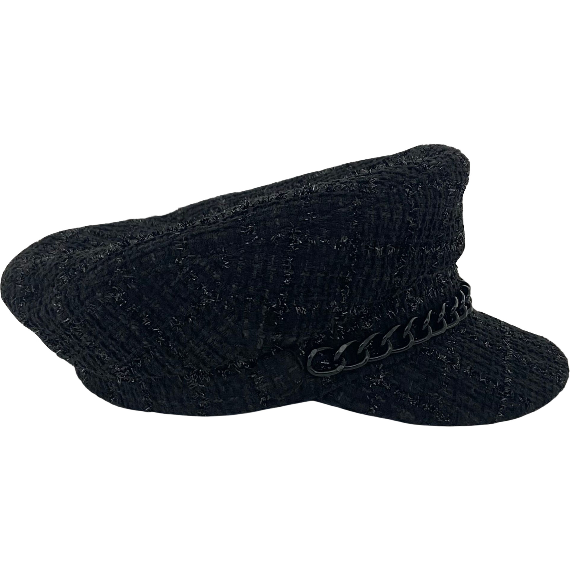 Women's Marina Tweed Chained Cap, Black - Hats - 1