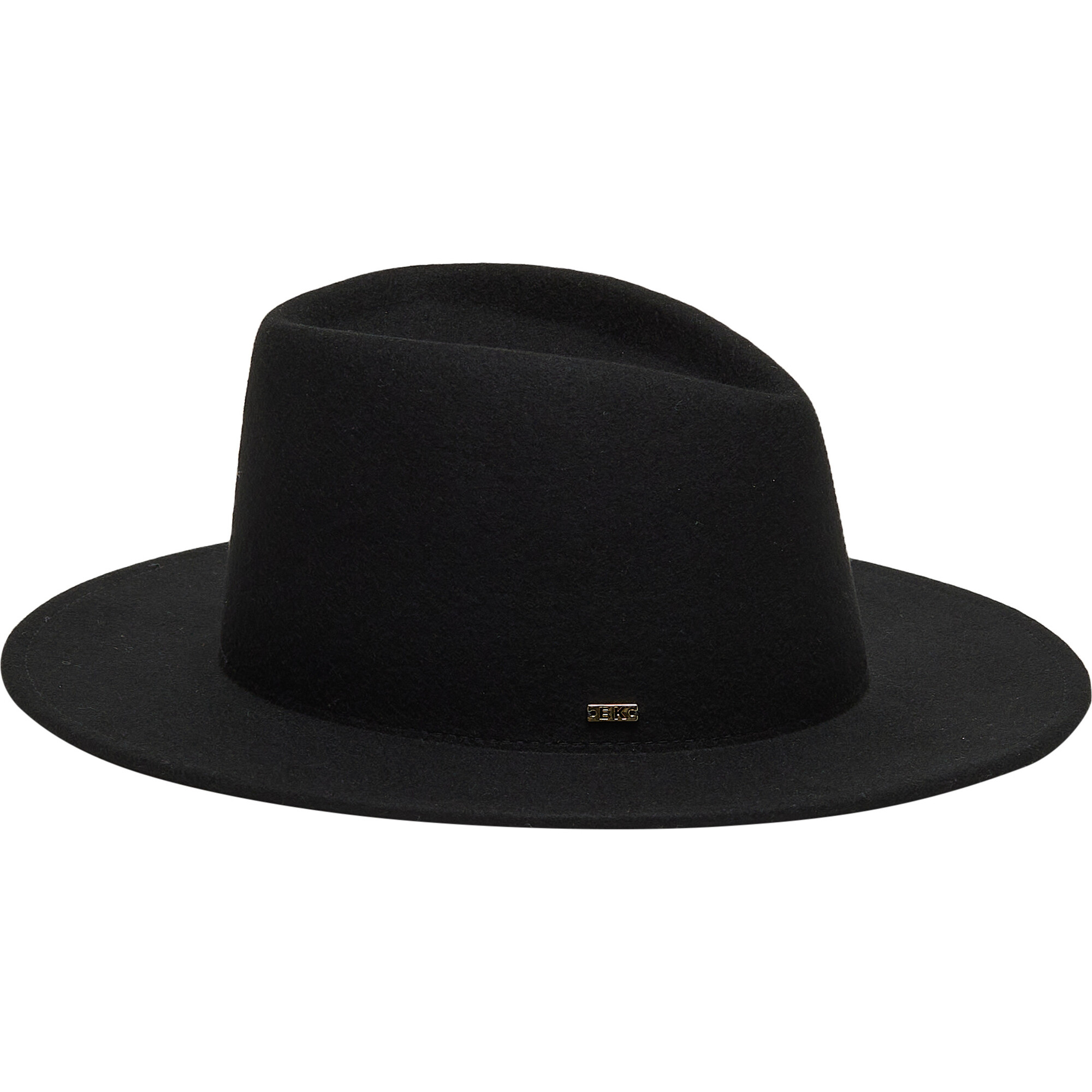 Women's Blaine Wool 14KT Gold Logo Plate Fedora, Black - Hats - 1