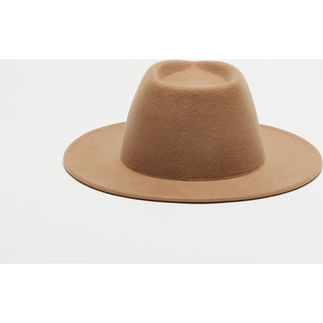 Women's Blaine Wool 14KT Gold Logo Plate Fedora, Camel - Hats - 5