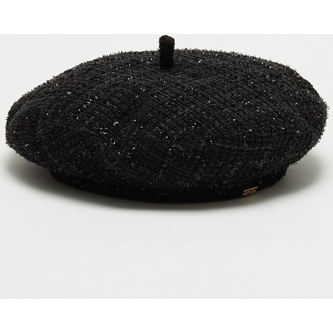 Women's Carter 14KT Gold Logo Plate Tweed Beret, Black - Hats - 5