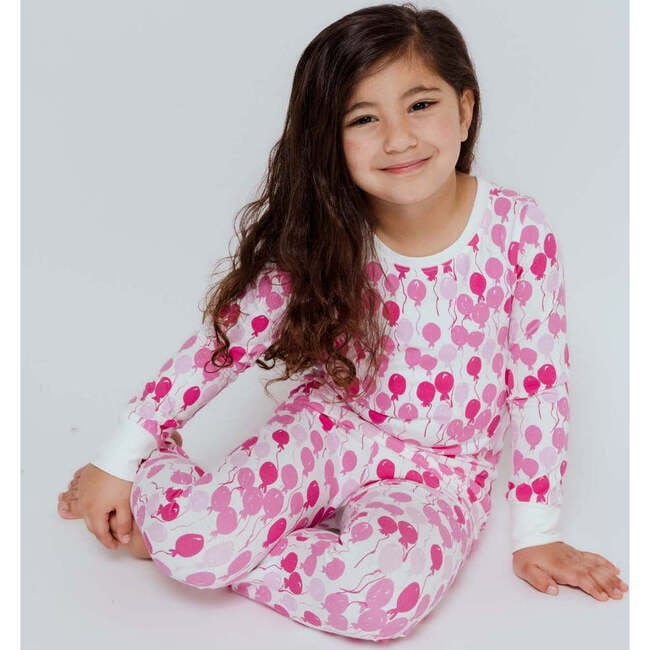 Print Long Sleeve Cuffed Pajamas, Pink Balloons - Pajamas - 2