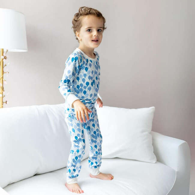 Print Long Sleeve Cuffed Pajamas, Blue Balloons - Pajamas - 2