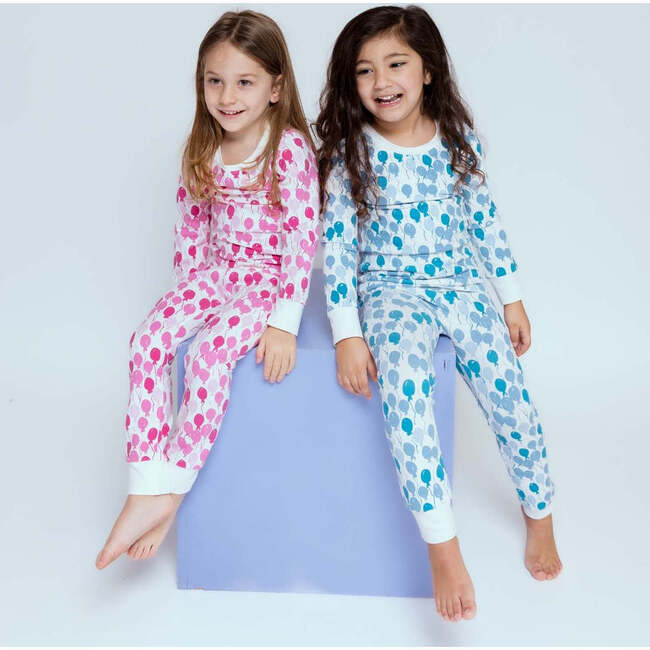 Print Long Sleeve Cuffed Pajamas, Blue Balloons - Pajamas - 3