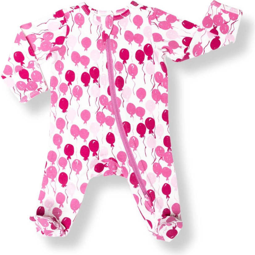 Baby's Print Zipper Footed Onesie, Pink Balloons - Footie Pajamas - 1
