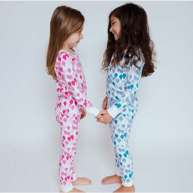 Print Long Sleeve Cuffed Pajamas, Blue Balloons - Pajamas - 4