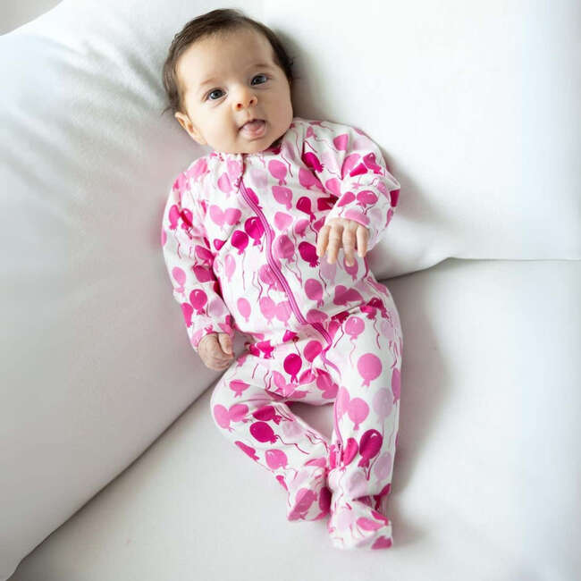 Baby's Print Zipper Footed Onesie, Pink Balloons - Footie Pajamas - 2