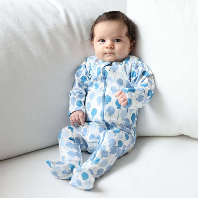 Baby's Print Zipper Footed Onesie, Blue Balloons - Footie Pajamas - 2