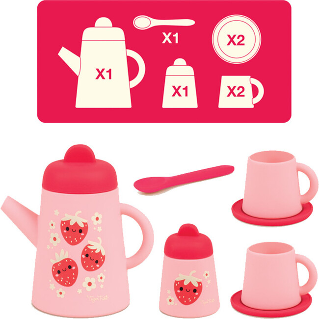 Tiger Tribe: Silicone Tea Set - Strawberry Patch - 9 Piece Kids Playset - Play Kits - 3