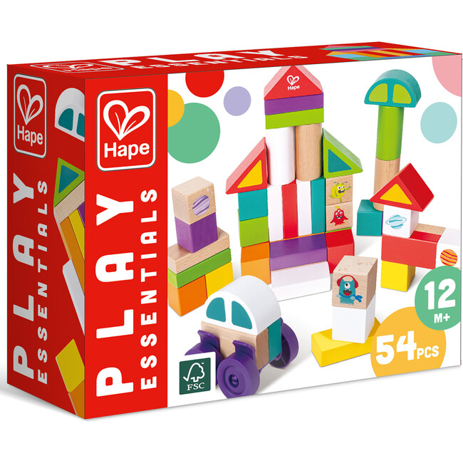 Space Monster Stacking Blocks - 54pc Wooden Colorful Various Shapes Set - Stackers - 4