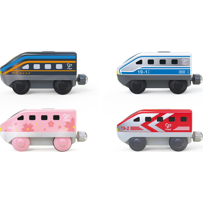 Intercity Battery Powered Locomotive Set - 4 Different Colored Toy Trains