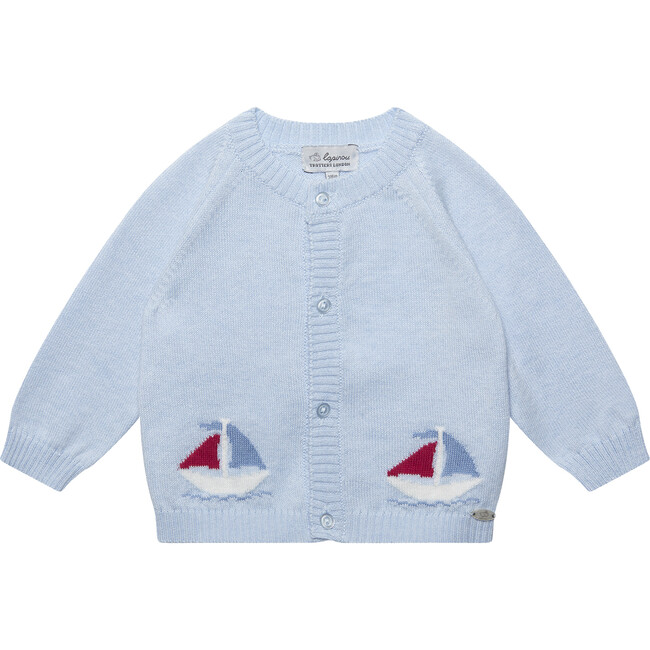 Little Nicholas Sail Boat Cardigan, Pale Blue