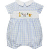 Little Smocked Safari Romper, Blue Gingham - Rompers - 1 - thumbnail