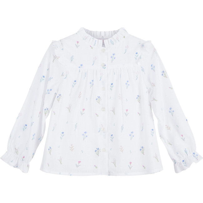 Frances Floral Ruffle Blouse, White - Blouses - 1