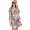 Women's Block Print Button Placket Short Sleeve Dress, Navy & Coral - Dresses - 1 - thumbnail