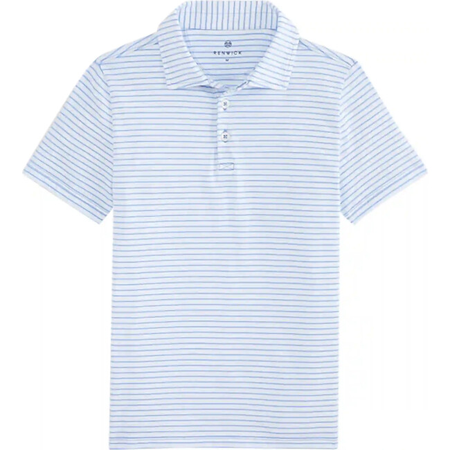 Boys Striped Short Sleeve Polo Shirt, Periwinkle & White