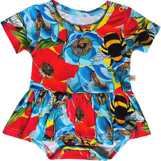 Summer Floral Bumble Bee Baby Girl Short Sleeve Bodysuit Dress, Multi - Dresses - 1