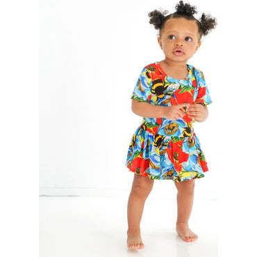 Summer Floral Bumble Bee Baby Girl Short Sleeve Bodysuit Dress, Multi - Dresses - 2