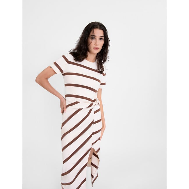 Women's Short Sleeve Striped Cody Dress, Cream/Deep Clay - Dresses - 3