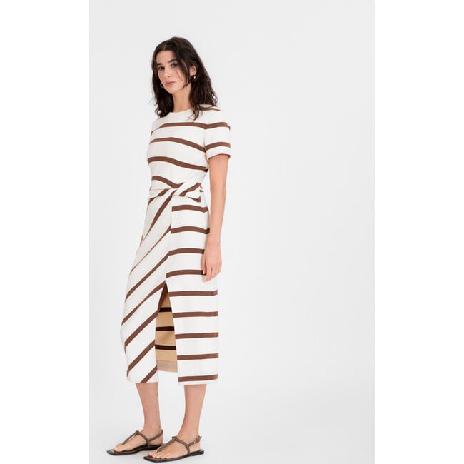 Women's Short Sleeve Striped Cody Dress, Cream/Deep Clay - Dresses - 4