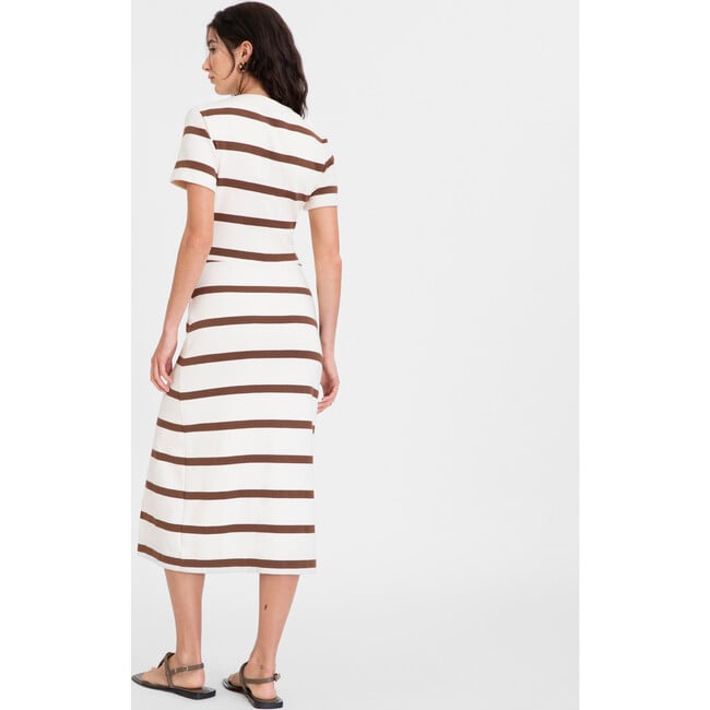 Women's Short Sleeve Striped Cody Dress, Cream/Deep Clay - Dresses - 5